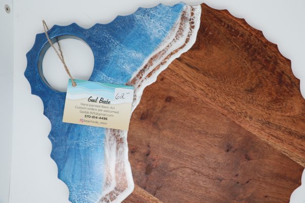 Round Wood Board with Waves - Image 3