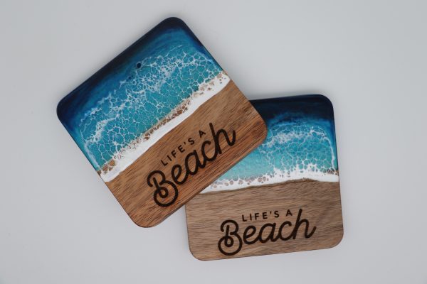 Life's a Beach Engraved/Resin Wave Coasters