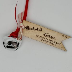 Santa "Believe" Silver Bell Personalized Ornament