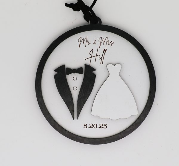 Wedding Set – Personalized Engraved Ring Dish & Engraved Round Ornament Keepsake - Image 2
