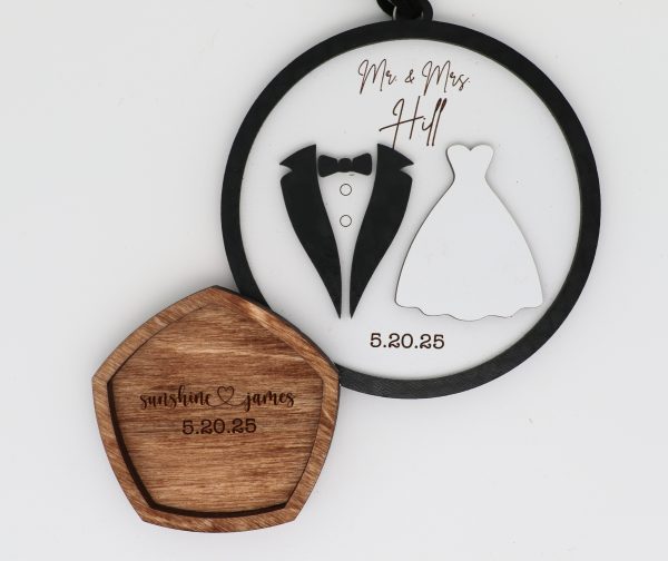 Wedding Set – Personalized Engraved Ring Dish & Engraved Round Ornament Keepsake